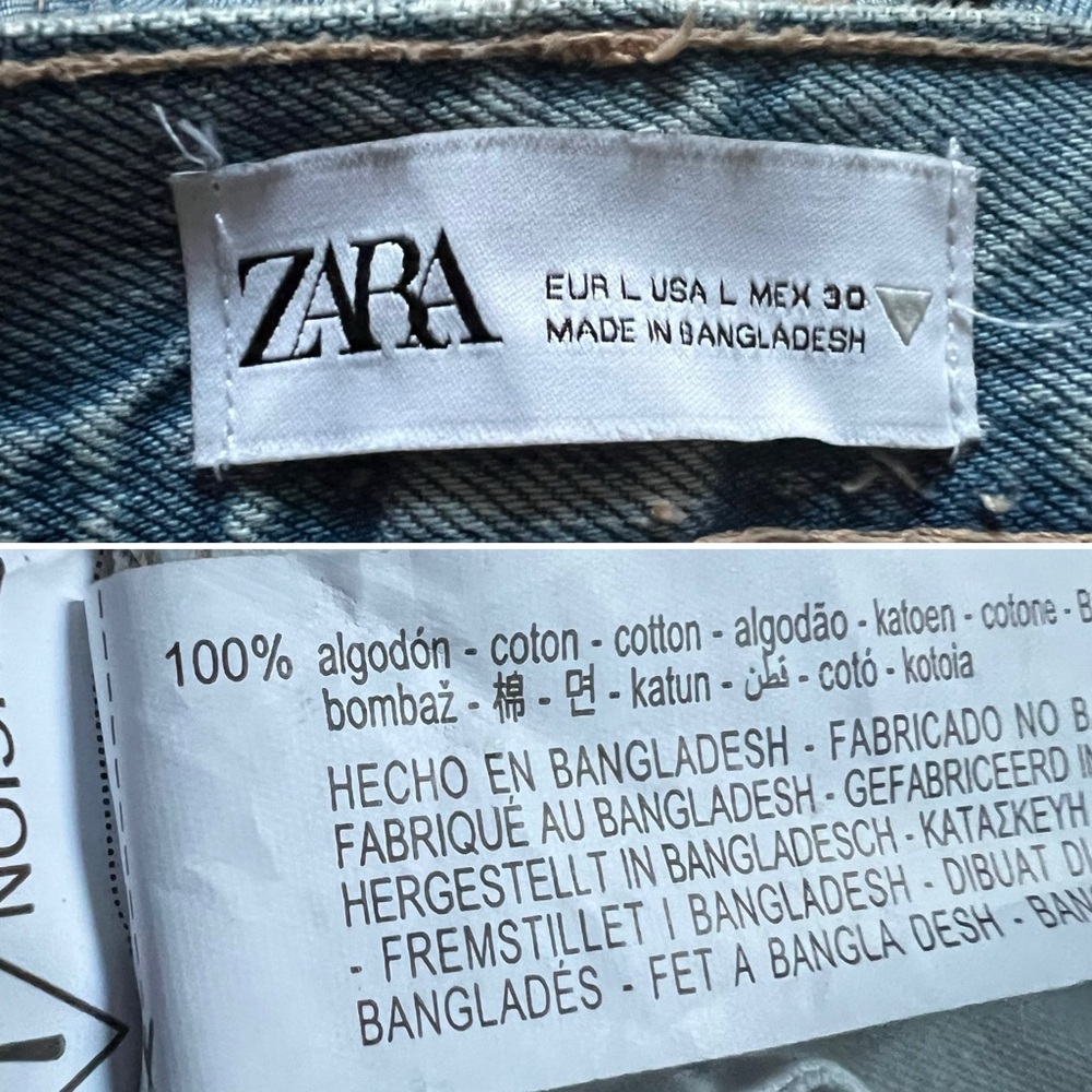 ZARA Light Wash Denim Distressed Hem Straight Midi Maxi Front Slit Cotton Skirt - Picture 15 of 16